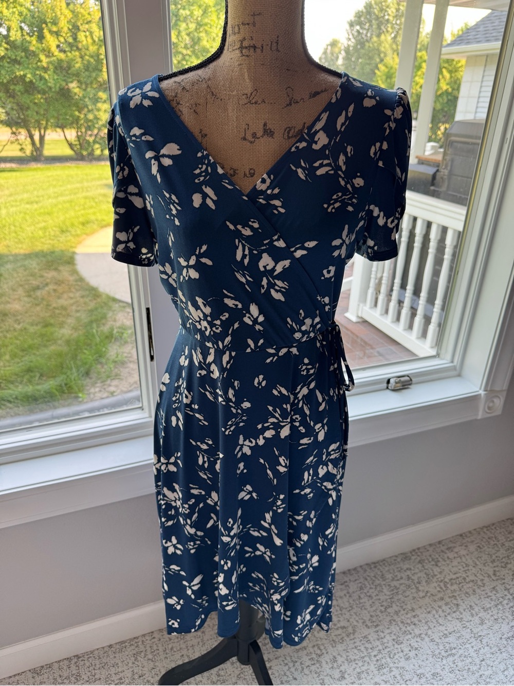 Olivia Grey Women’s Navy Blue Floral Faux Wrap Dress